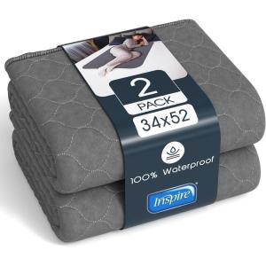 Inspire Underpads | Stain Hiding Gray Reusable Incontinence Bed Pads | Waterproof Mattress Pad | for Adults Babies and Dogs (18 X 24 – 3 Pack)(34 X 52 – 2 Pack)