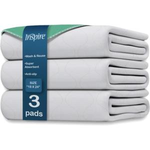 Inspire Washable and Reusable Incontinence Chair or Bed Pads | 3 Pack Waterproof Mattress Pad Chucks Pads | Reusable Bed Pads Washable Waterproof Chux Pads | Pee Pads for Adults Use As Pet Pad(3 Pack 18″ x 24″)