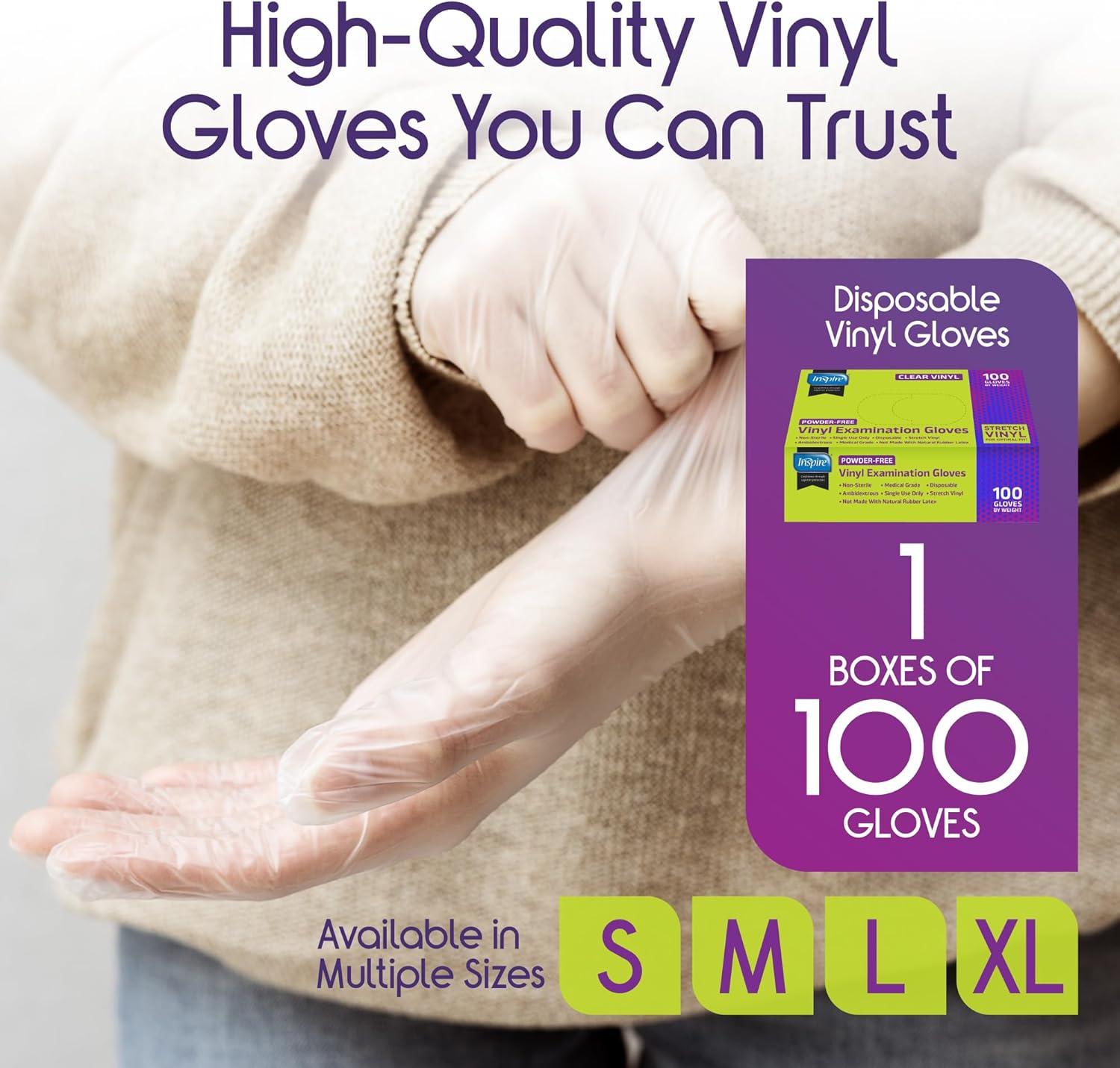 image:imageInspire Exam Medical Gloves Clear Vinyl Disposable Gloves Latex Free For Food Prep 100 Medium