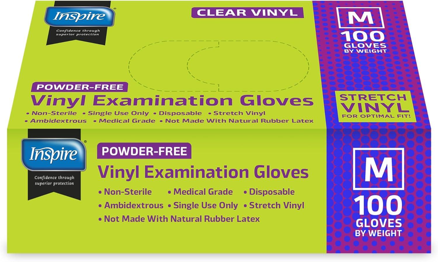image:imageInspire Exam Medical Gloves Clear Vinyl Disposable Gloves Latex Free For Food Prep 100 Medium
