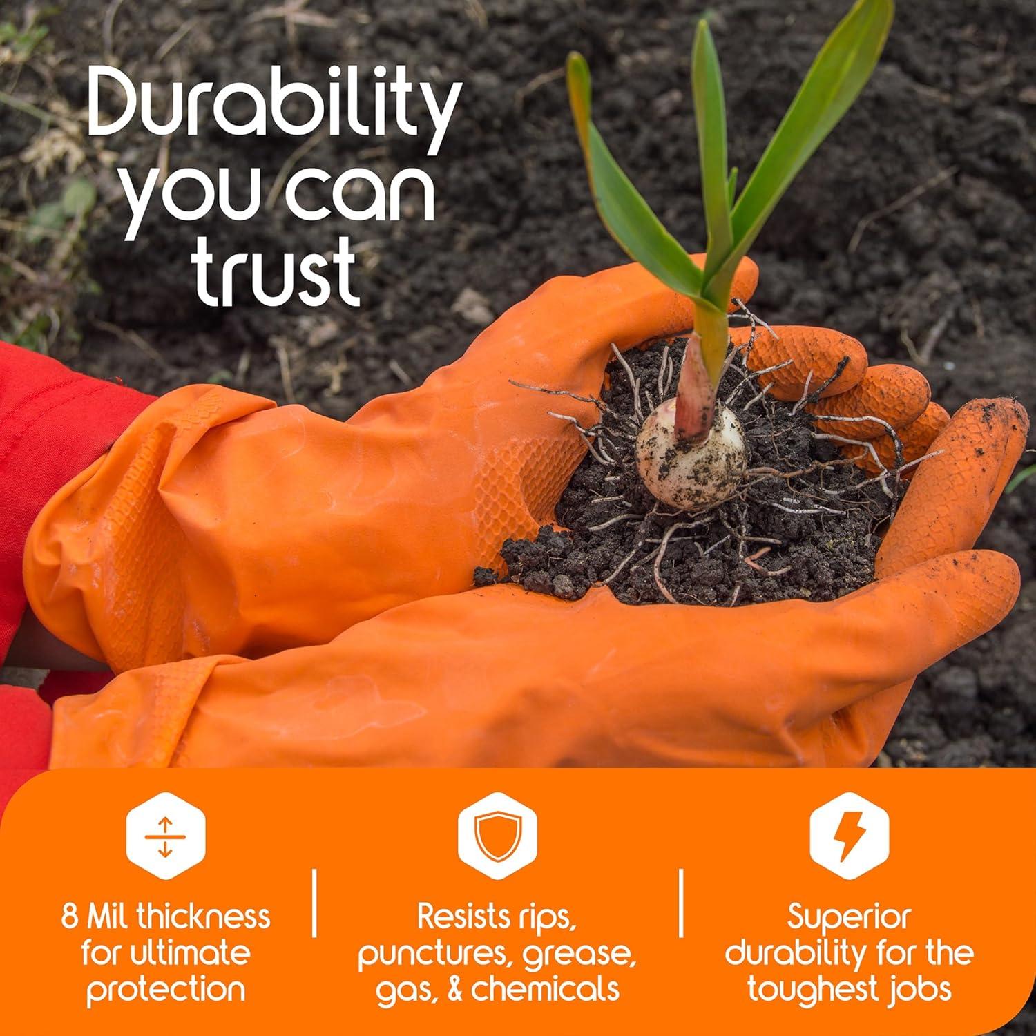 image:imageInspire Heavy Duty Orange Nitrile Gloves ULTRA 8 Mil Diamond Textured Grip Industrial Mechanic Disposable Cleaning Gloves100