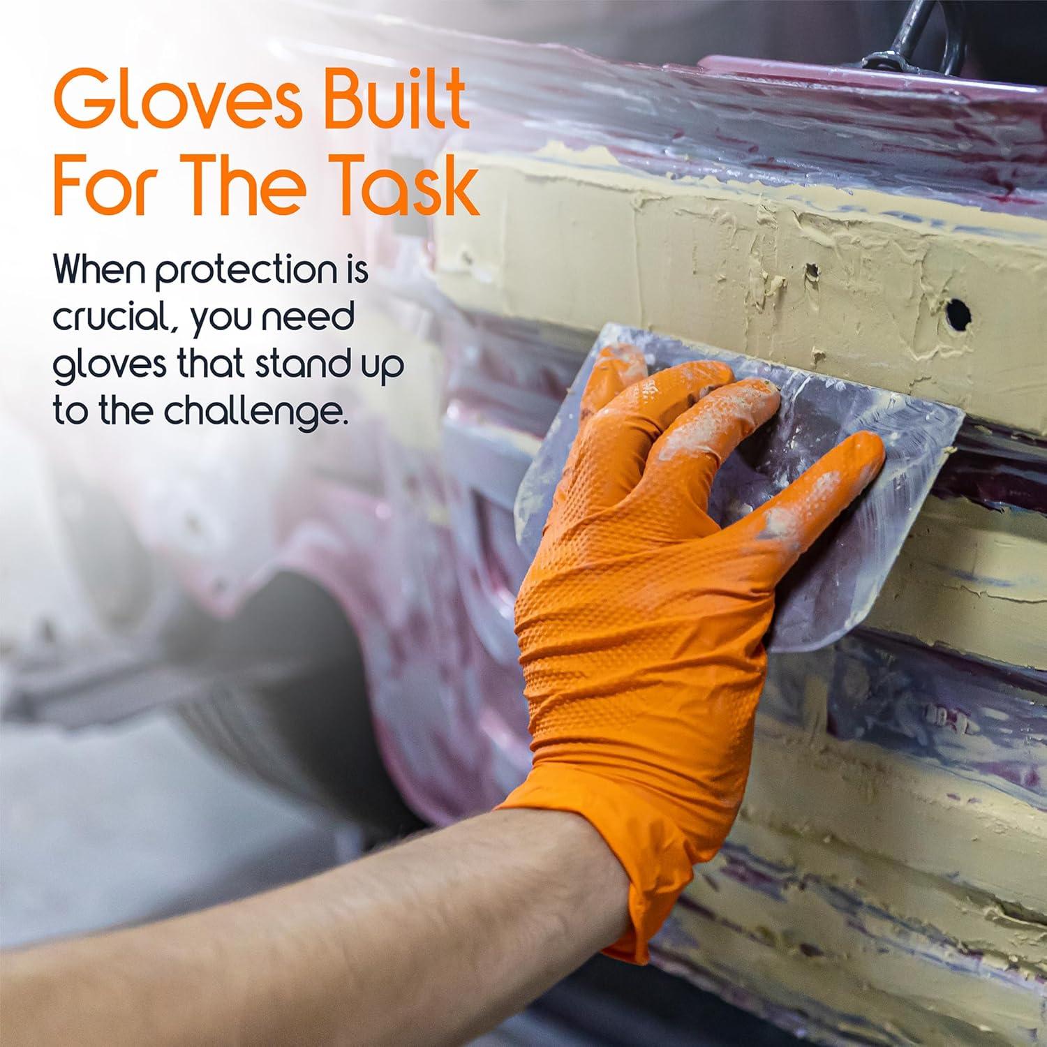 image:imageInspire Heavy Duty Orange Nitrile Gloves ULTRA 8 Mil Diamond Textured Grip Industrial Mechanic Disposable Cleaning Gloves100
