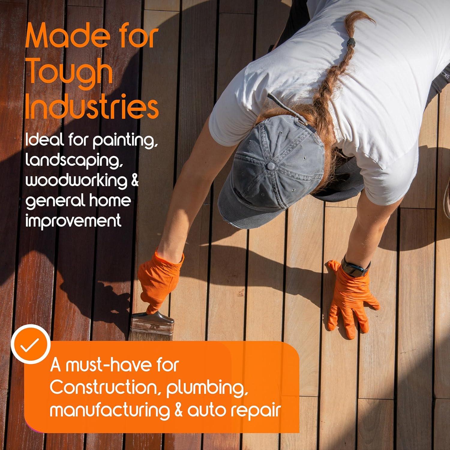image:imageInspire Heavy Duty Orange Nitrile Gloves ULTRA 8 Mil Diamond Textured Grip Industrial Mechanic Disposable Cleaning Gloves1000