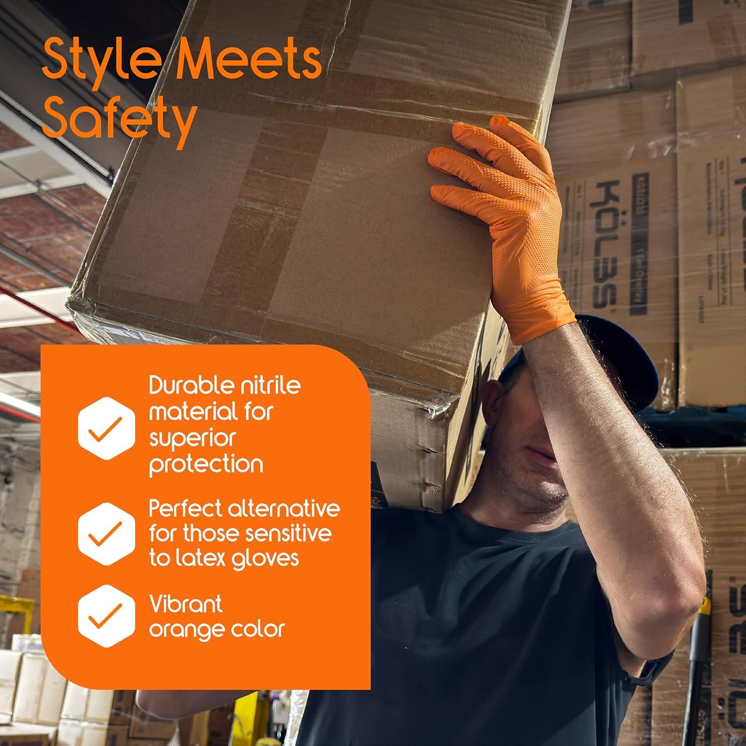 image:imageInspire Heavy Duty Orange Nitrile Gloves ULTRA 8 Mil Diamond Textured Grip Industrial Mechanic Disposable Cleaning Gloves200