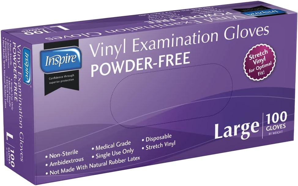 image:imageInspire Medical Exam Gloves Powder Free Stretch Vinyl Gloves Disposable Latex Free Gloves Disposable Food Safe Food Prep Cooking GlovesLarge