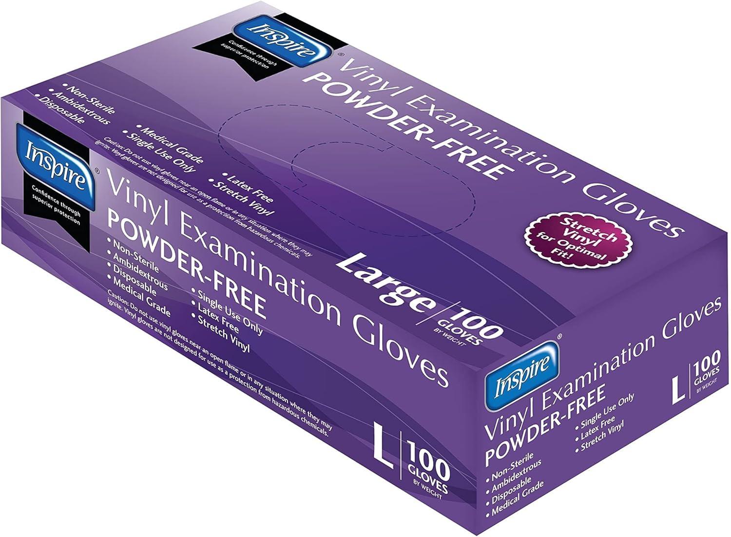 image:imageInspire Medical Exam Gloves Powder Free Stretch Vinyl Gloves Disposable Latex Free Gloves Disposable Food Safe Food Prep Cooking GlovesLarge Pack of 1000