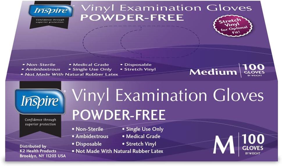 image:imageInspire Medical Exam Gloves Powder Free Stretch Vinyl Gloves Disposable Latex Free Gloves Disposable Food Safe Food Prep Cooking GlovesMedium
