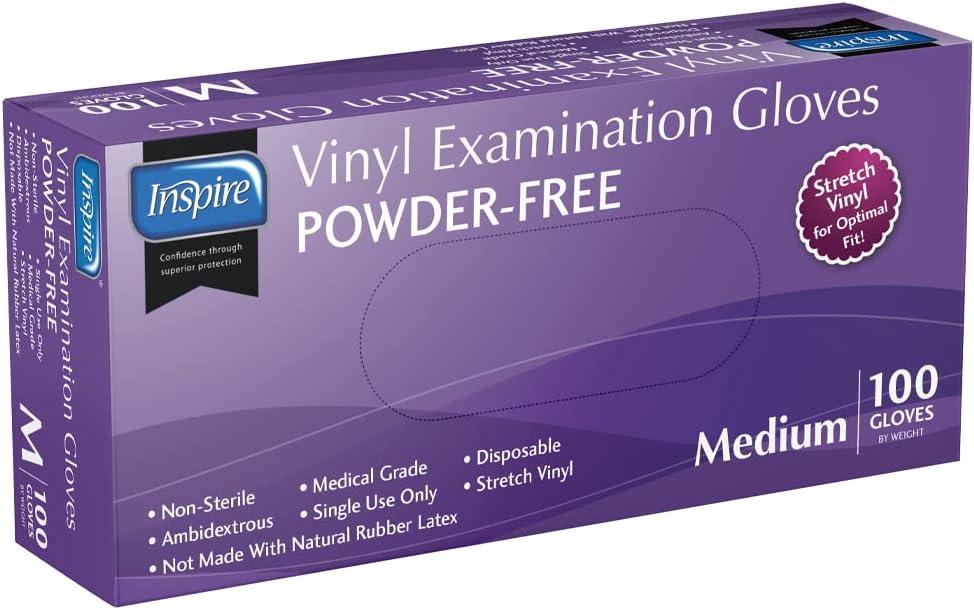 image:imageInspire Medical Exam Gloves Powder Free Stretch Vinyl Gloves Disposable Latex Free Gloves Disposable Food Safe Food Prep Cooking GlovesMedium