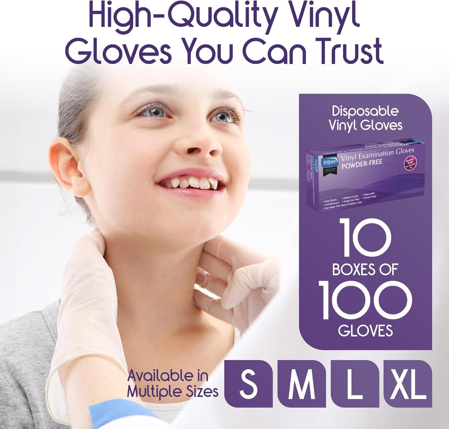 image:imageInspire Medical Exam Gloves Powder Free Stretch Vinyl Gloves Disposable Latex Free Gloves Disposable Food Safe Food Prep Cooking GlovesMedium Pack of 1000