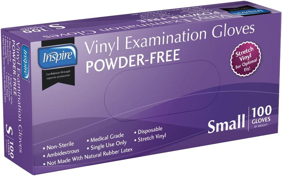image:imageInspire Medical Exam Gloves Powder Free Stretch Vinyl Gloves Disposable Latex Free Gloves Disposable Food Safe Food Prep Cooking GlovesSmall