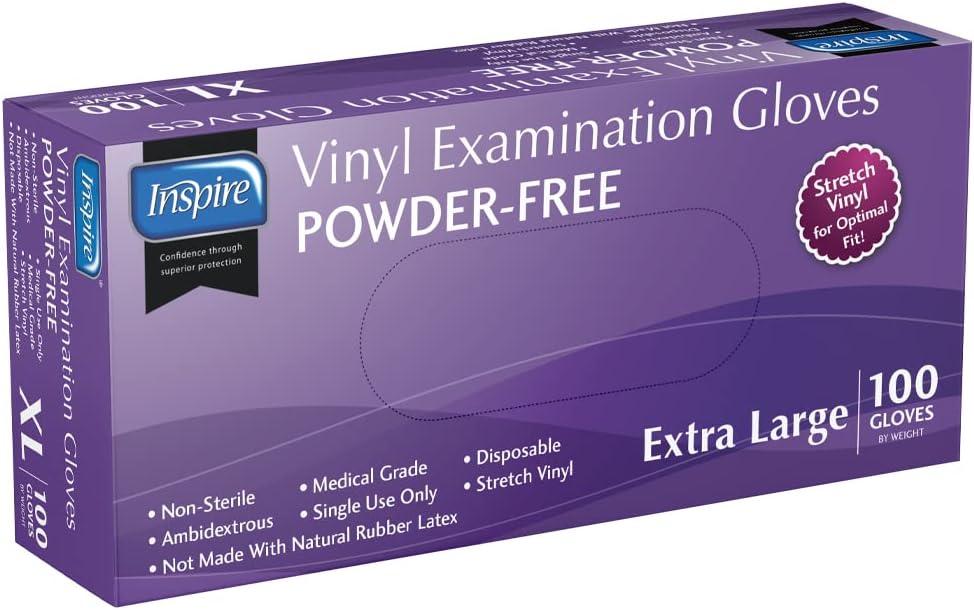 image:imageInspire Medical Exam Gloves Powder Free Stretch Vinyl Gloves Disposable Latex Free Gloves Disposable Food Safe Food Prep Cooking GlovesXLarge