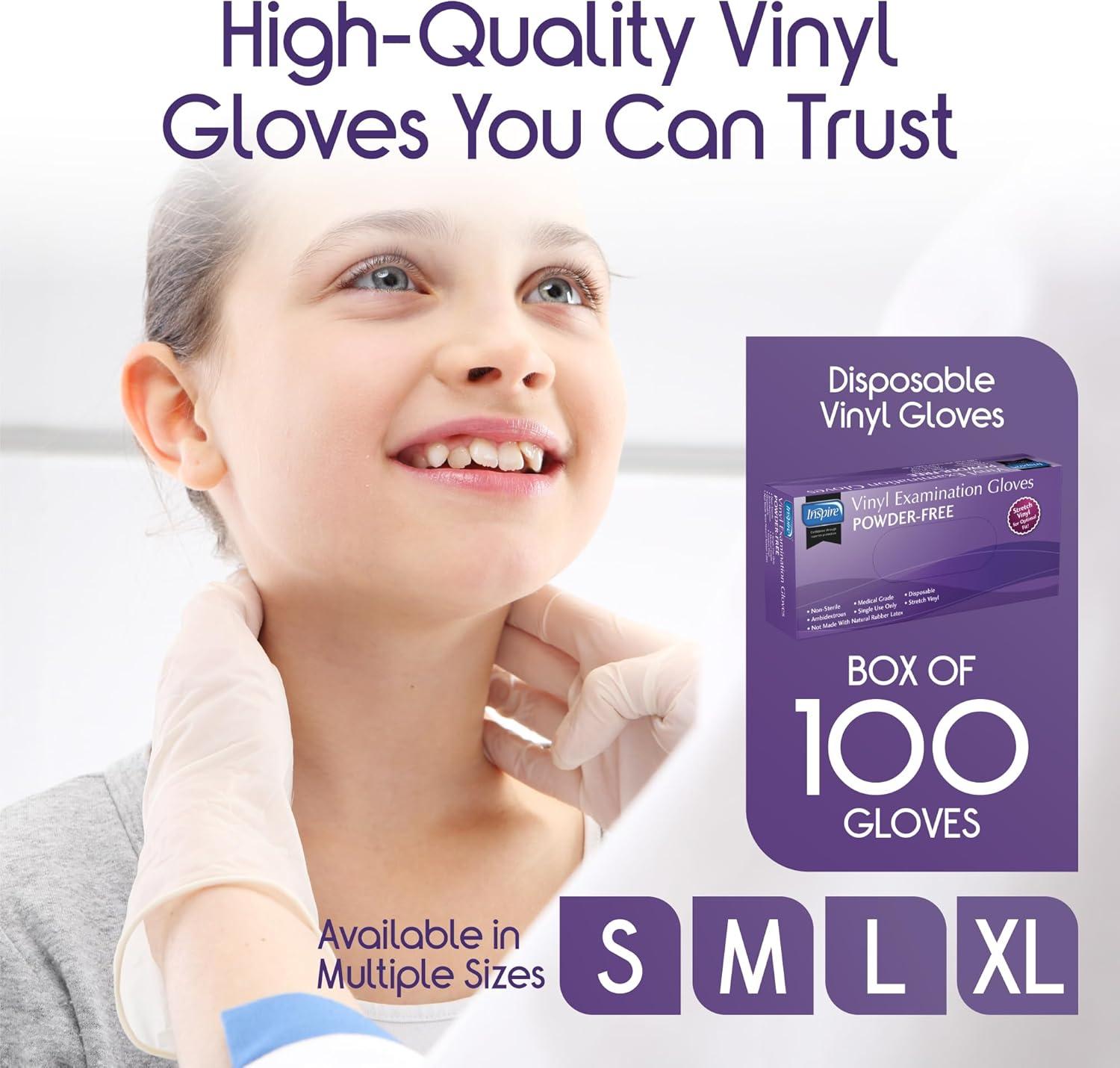 image:imageInspire Medical Exam Gloves Powder Free Stretch Vinyl Gloves Disposable Latex Free Gloves Disposable Food Safe Food Prep Cooking GlovesXLarge