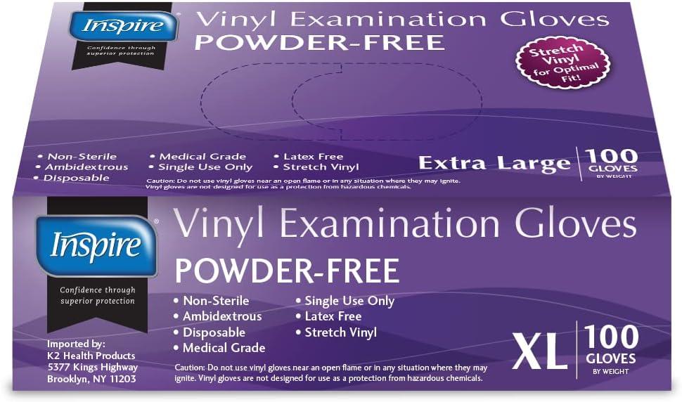 image:imageInspire Medical Exam Gloves Powder Free Stretch Vinyl Gloves Disposable Latex Free Gloves Disposable Food Safe Food Prep Cooking GlovesXLarge Pack of 1000