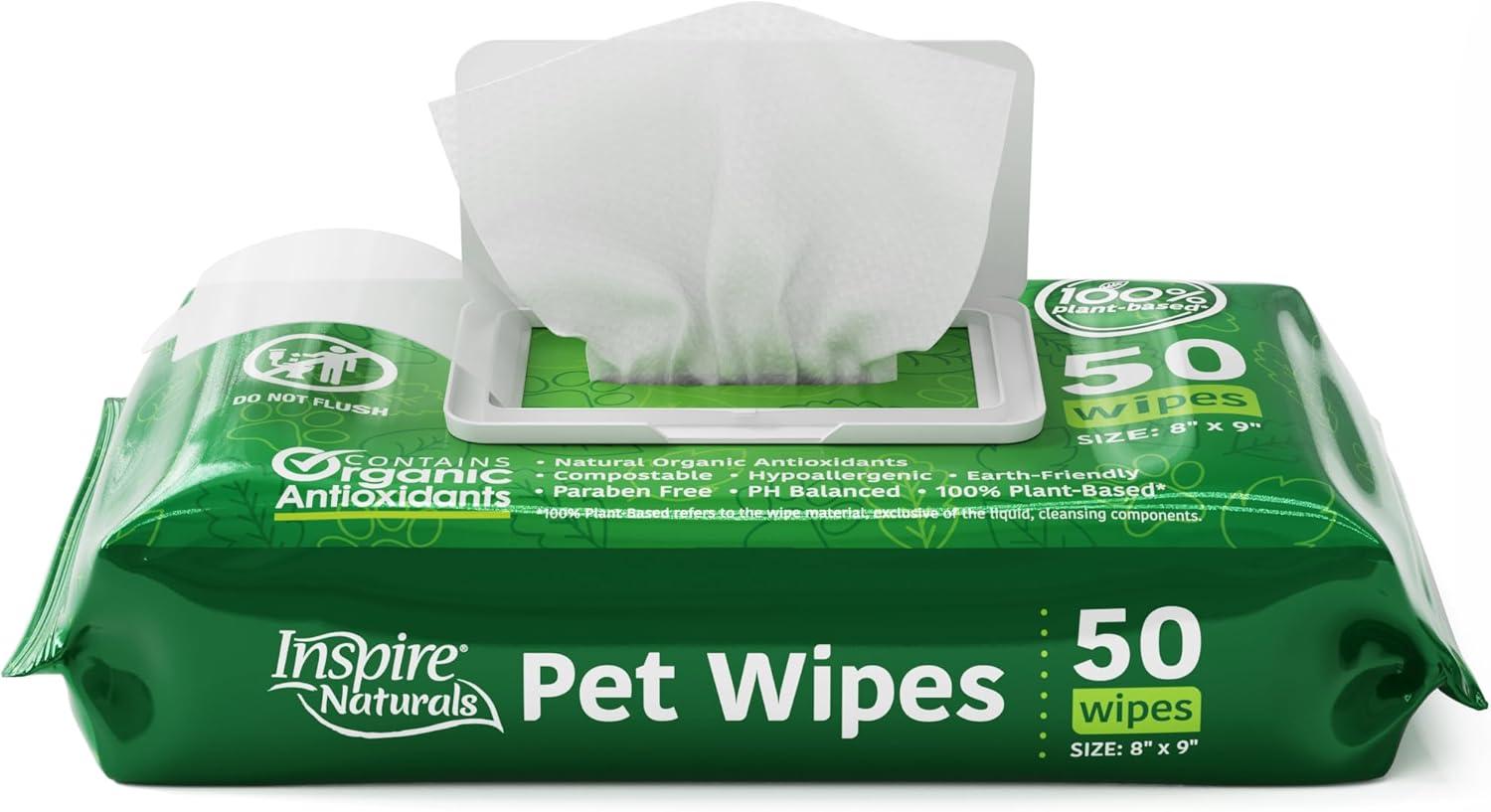 image:imageInspire Naturals Pet Wipes for Dogs and Cats 100 Natural Plant Based with Organic Antioxidants Dog Wipe Cleaning Deodorizing Puppy Wipes Dog Wipes for Paws and Butt100ct 2 Pack100ct 2 Packs of 50