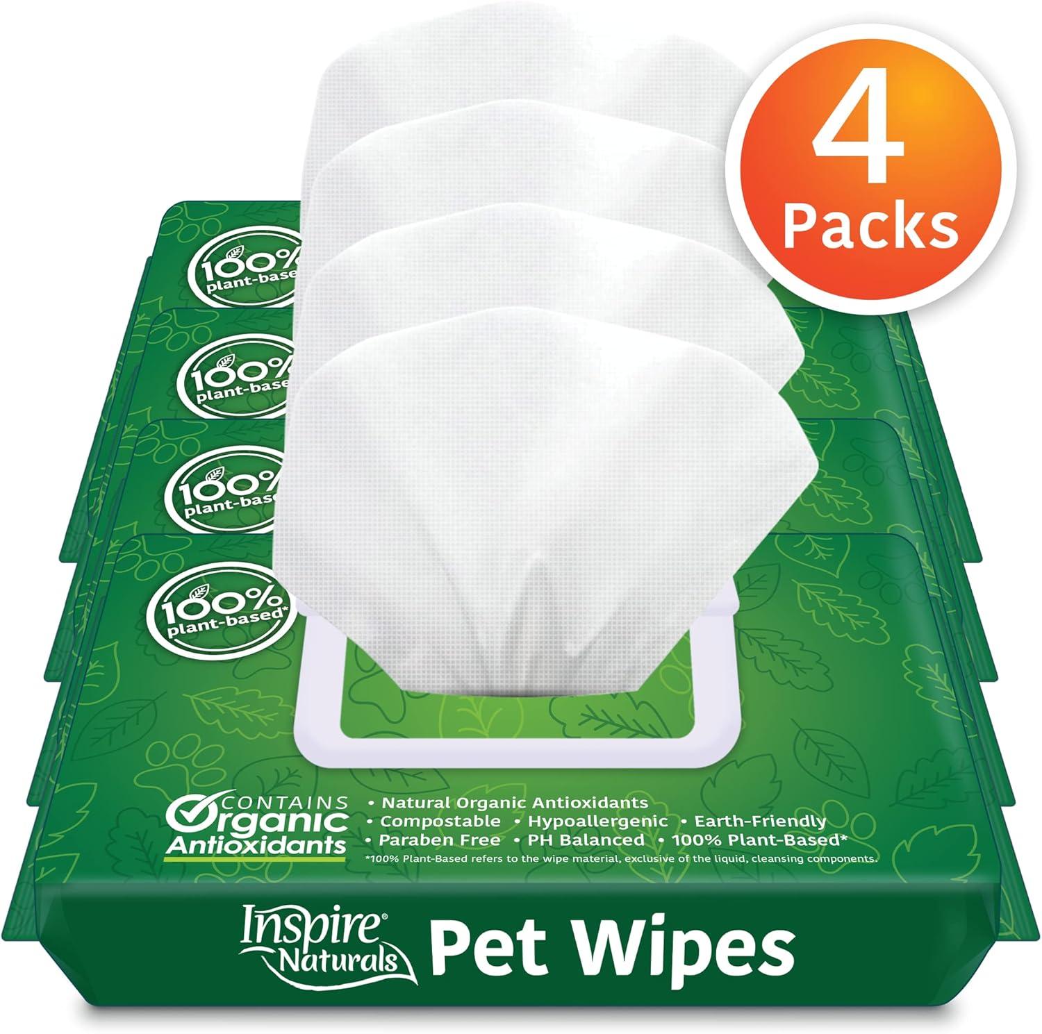 image:imageInspire Naturals Pet Wipes for Dogs and Cats 100 Natural Plant Based with Organic Antioxidants Dog Wipe Cleaning Deodorizing Puppy Wipes Dog Wipes for Paws and Butt100ct 2 Pack200ct 4 packs of 50