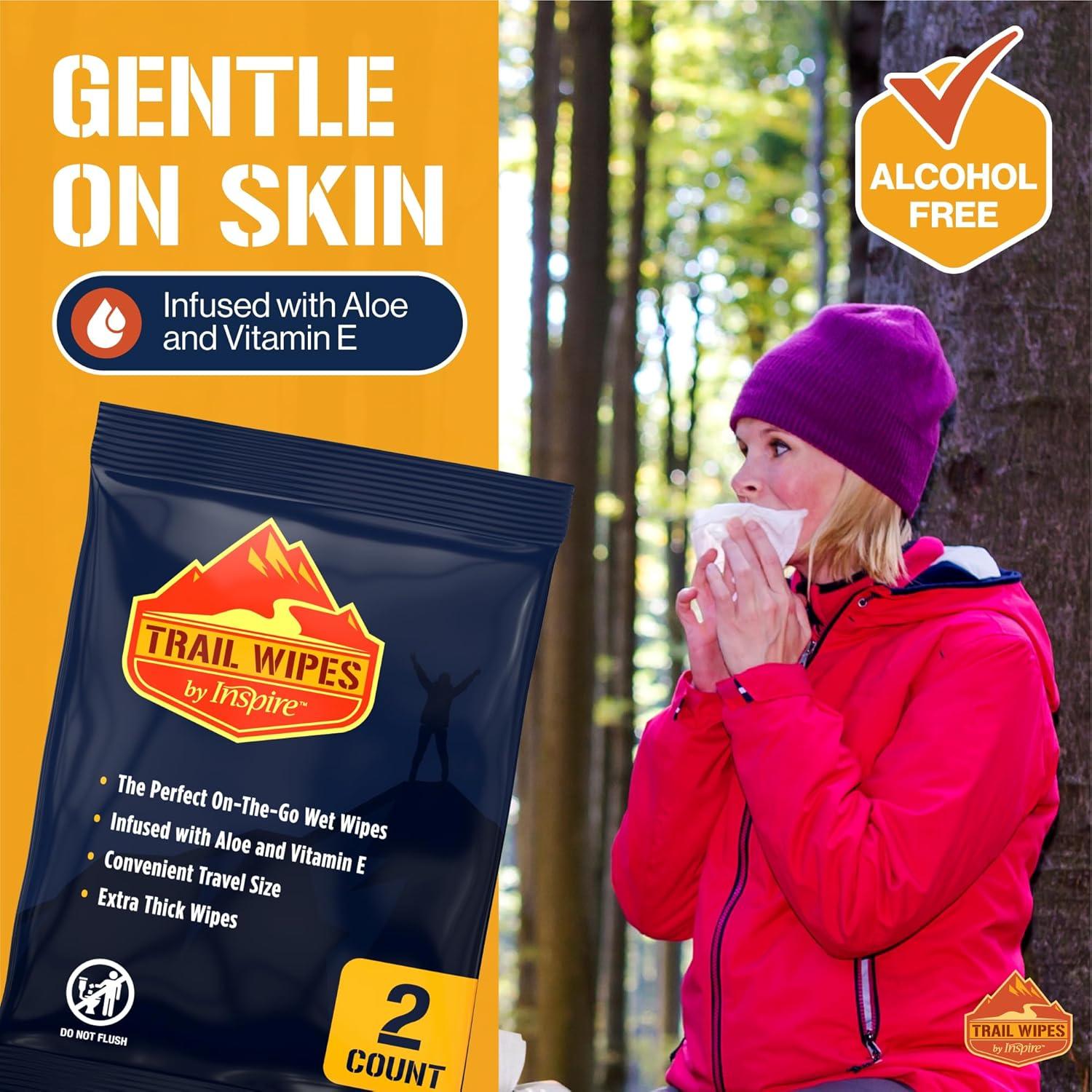 image:imageInspire Trail Wipes Camping Wipes Body Wipes Adults Biodegradable Wipes For Camping Travel Gym With Aloe And Vitamin E No Rinse Bathing Shower Wipes Women Or MenPocket Packs