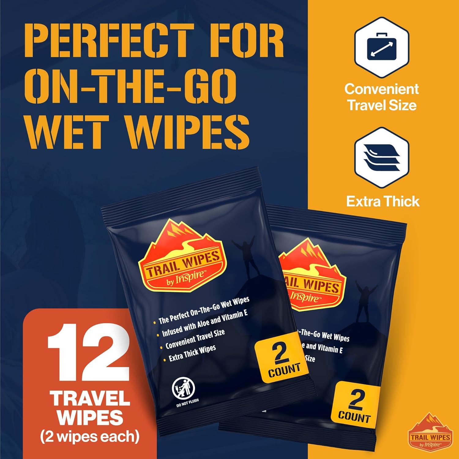 image:imageInspire Trail Wipes Camping Wipes Body Wipes Adults Biodegradable Wipes For Camping Travel Gym With Aloe And Vitamin E No Rinse Bathing Shower Wipes Women Or MenPocket Packs
