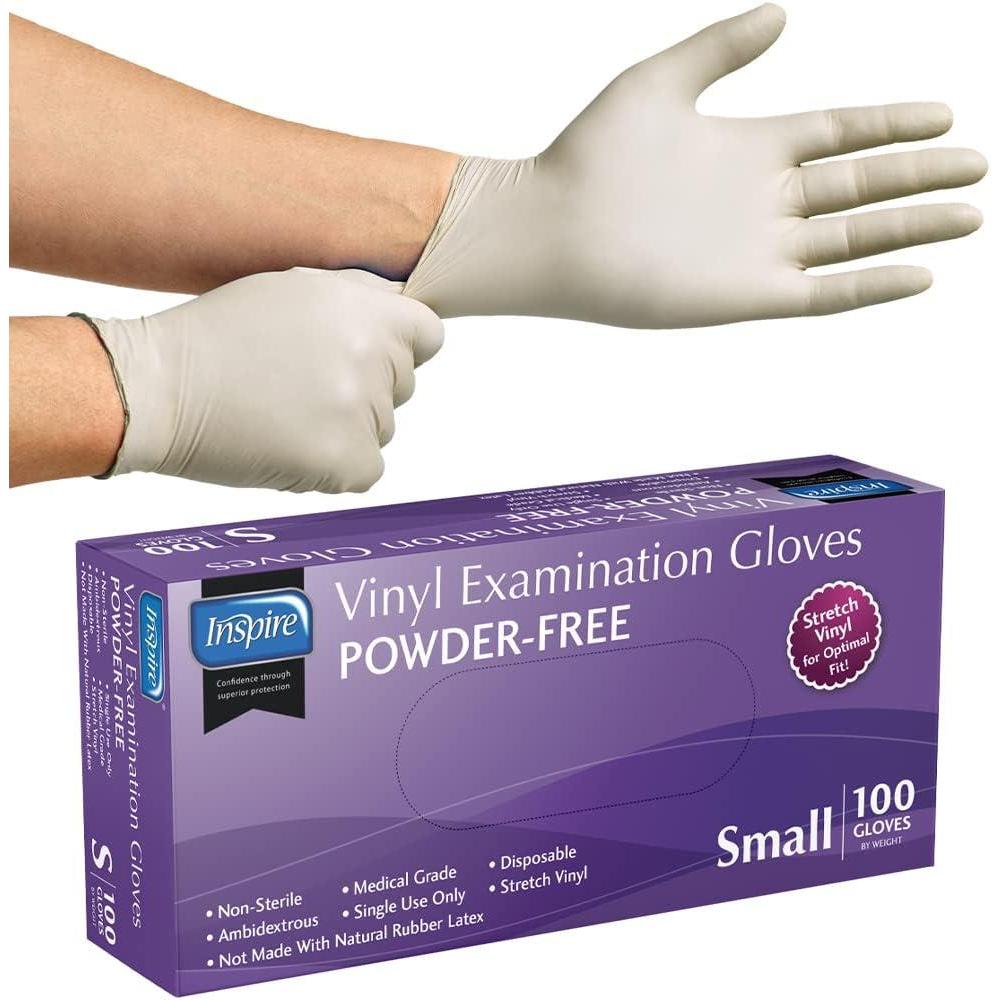 image:imageInspire Medical Exam Gloves Powder Free Stretch Vinyl Gloves Disposable Latex Free Gloves Disposable Food Safe Food Prep Cooking GlovesSmall