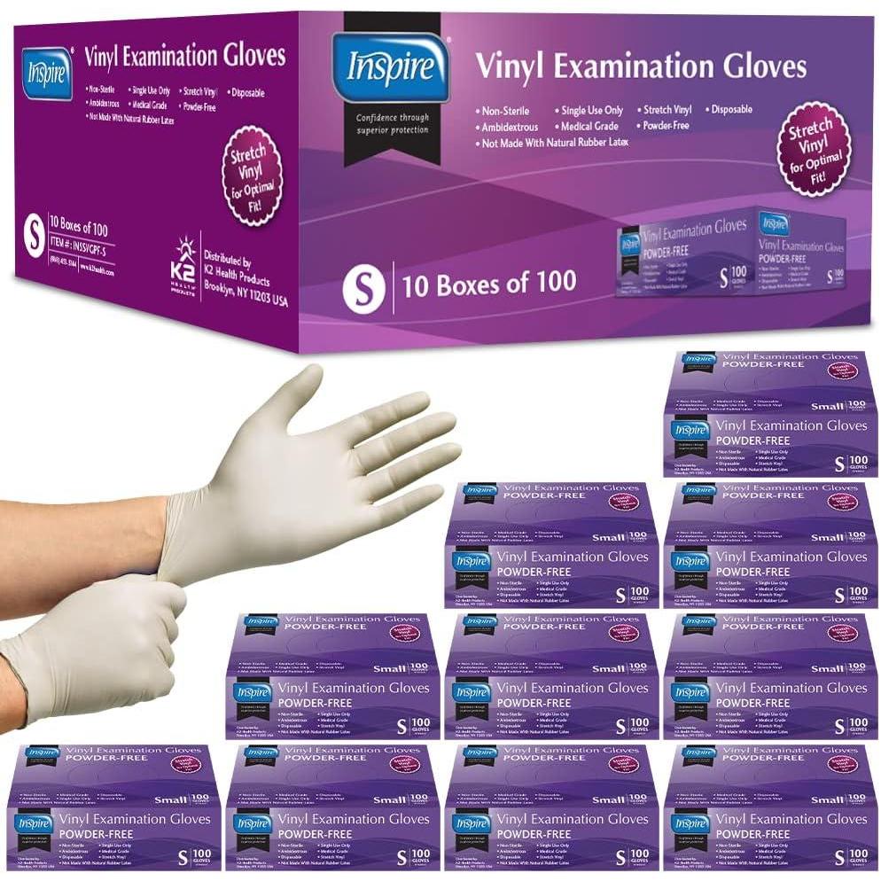image:imageInspire Medical Exam Gloves Powder Free Stretch Vinyl Gloves Disposable Latex Free Gloves Disposable Food Safe Food Prep Cooking GlovesSmall Pack of 1000