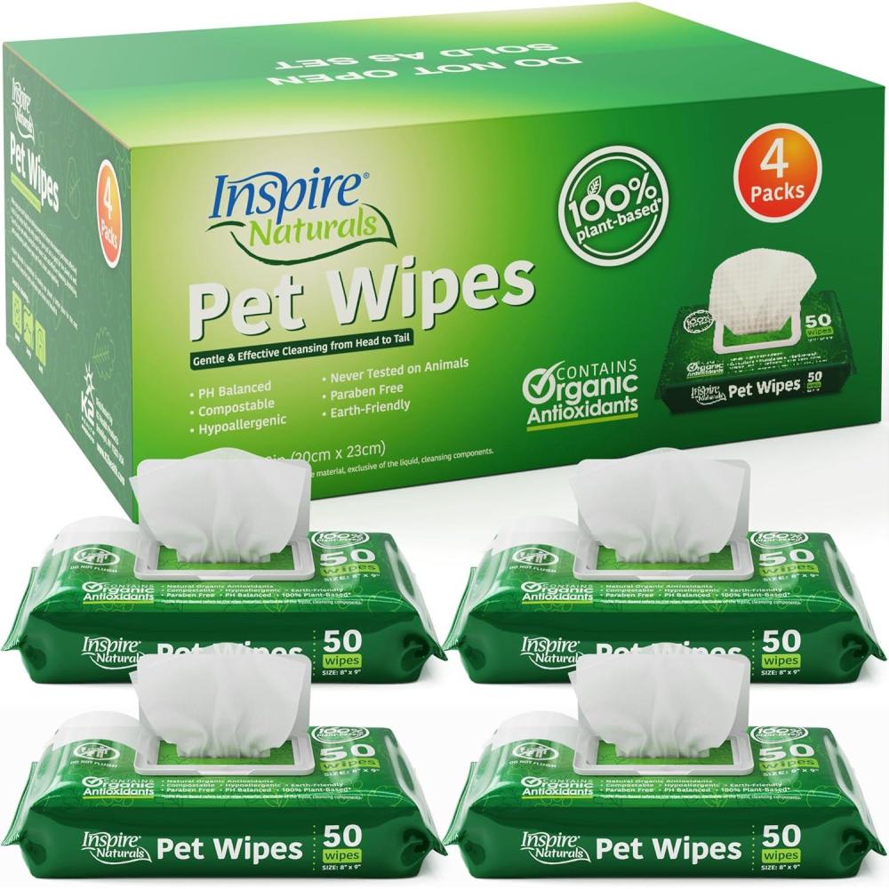 image:imageInspire Naturals Pet Wipes for Dogs and Cats 100 Natural Plant Based with Organic Antioxidants Dog Wipe Cleaning Deodorizing Puppy Wipes Dog Wipes for Paws and Butt100ct 2 Pack200ct 4 packs of 50