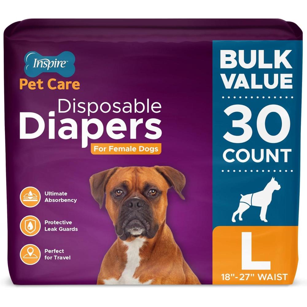 image:imageInspire Pet Care Dog Diapers Female Dogs Bulk Value Doggie Incontinence Accidents for Heat Pee or Period and Housebreaking XSmall 50 CountLarge 30 Count