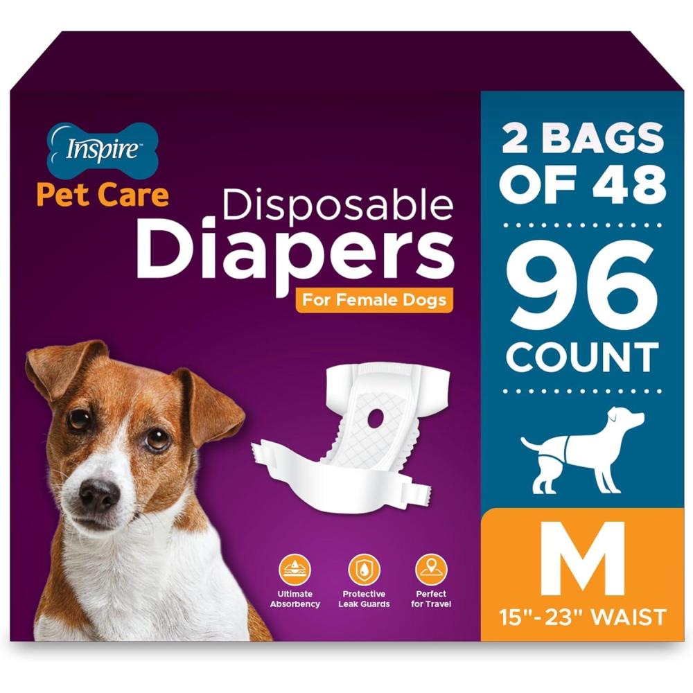 image:imageInspire Pet Care Dog Diapers Female Dogs Bulk Value Doggie Incontinence Accidents for Heat Pee or Period and Housebreaking XSmall 50 CountMedium 96 Count