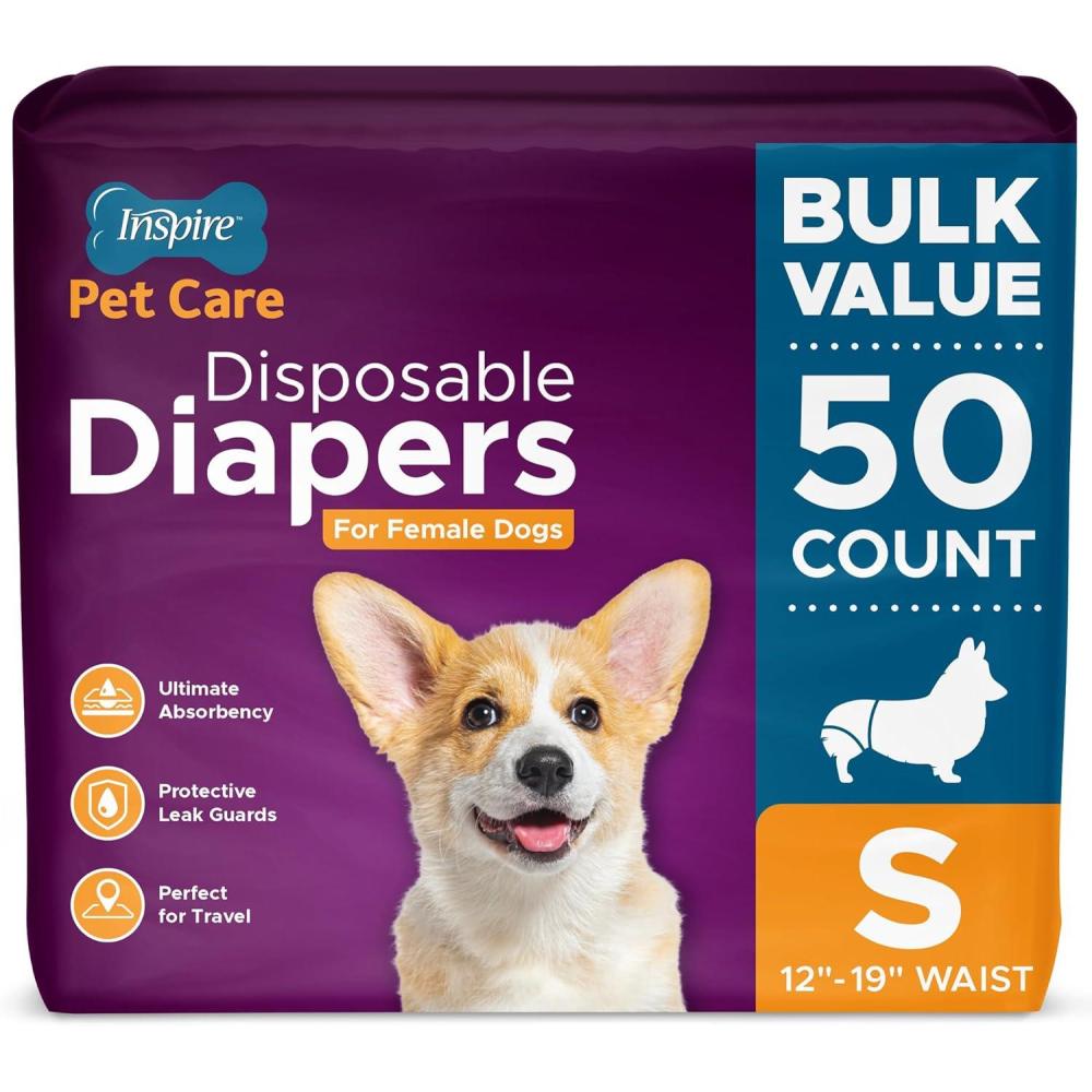 image:imageInspire Pet Care Dog Diapers Female Dogs Bulk Value Doggie Incontinence Accidents for Heat Pee or Period and Housebreaking XSmall 50 CountSmall 50 Count