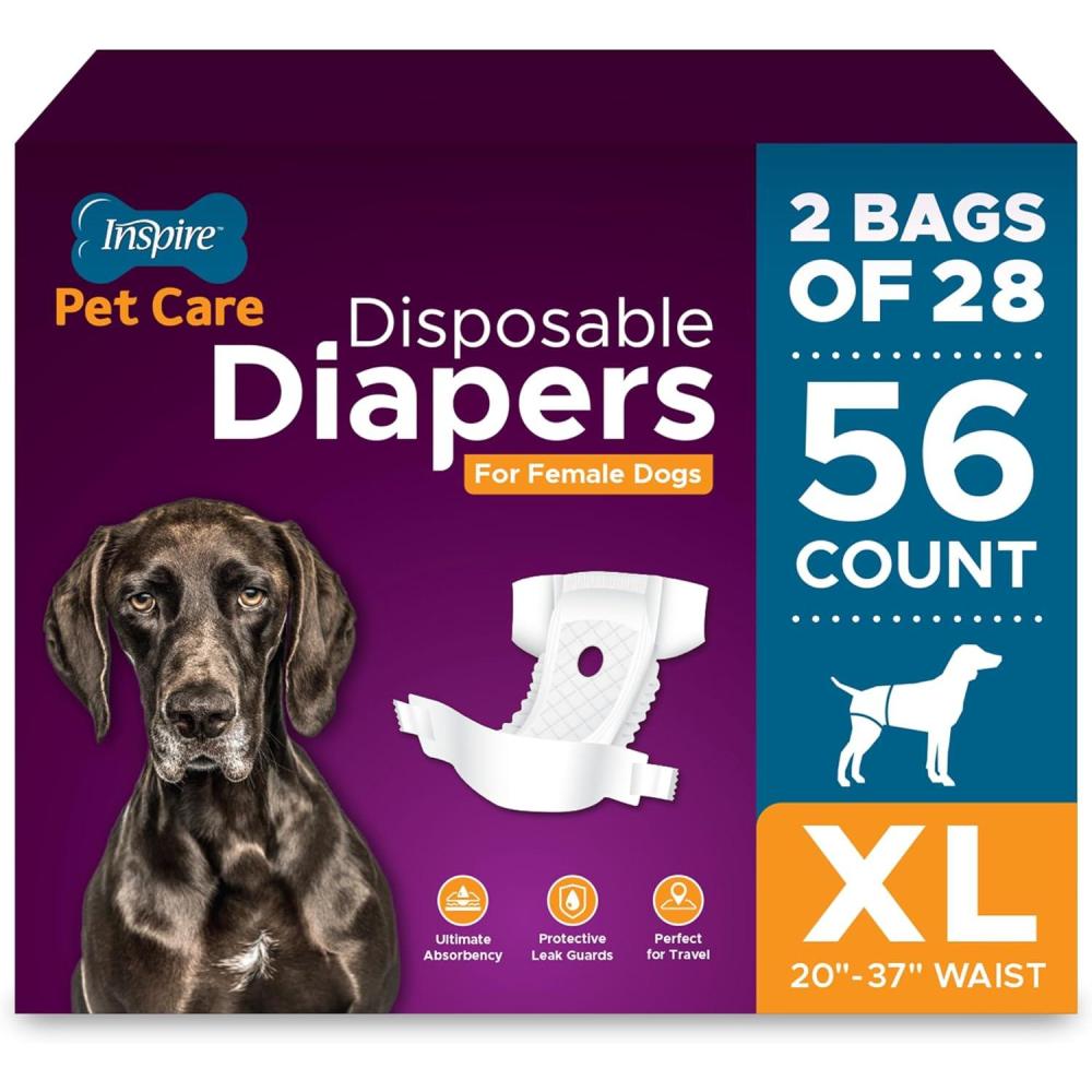 image:imageInspire Pet Care Dog Diapers Female Dogs Bulk Value Doggie Incontinence Accidents for Heat Pee or Period and Housebreaking XSmall 50 CountXLarge 56 Count