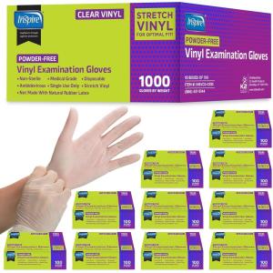 Inspire Exam Medical Clear Vinyl Disposable Gloves – Latex Free for Cleaning, Food Prep