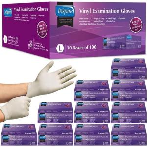 Inspire Medical Exam Gloves | Powder Free Stretch Vinyl Gloves | Disposable Latex Free Gloves | Disposable Food Safe Food Prep Cooking Gloves(Large (Pack of 1000))