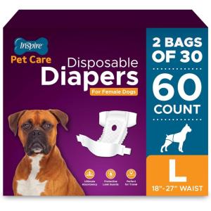Inspire Pet Care Dog Diapers Female Dogs | Bulk Value Doggie Incontinence, Accidents, for Heat, Pee or Period and Housebreaking (X-Small (50 Count))(Large (60 Count))