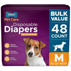Inspire Pet Care Dog Diapers Female Dogs | Bulk Value Doggie Incontinence, Accidents, for Heat, Pee or Period and Housebreaking (X-Small (50 Count))(Medium (48 Count))