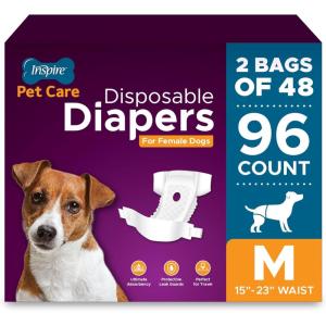 Inspire Pet Care Dog Diapers Female Dogs | Bulk Value Doggie Incontinence, Accidents, for Heat, Pee or Period and Housebreaking (X-Small (50 Count))(Medium (96 Count))