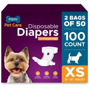 Inspire Pet Care Dog Diapers Female Dogs | Bulk Value Doggie Incontinence, Accidents, for Heat, Pee or Period and Housebreaking (X-Small (50 Count))(X-Small (100 Count))