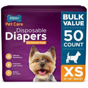 Inspire Pet Care Dog Diapers Female Dogs | Bulk Value Doggie Incontinence, Accidents, for Heat, Pee or Period and Housebreaking (X-Small (50 Count))(X-Small (50 Count))