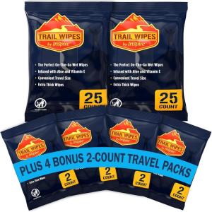 Inspire Trail Wipes | Camping Wipes Body Wipes Adults | Biodegradable Wipes For Camping, Travel, Gym With Aloe And Vitamin E | No Rinse Bathing Shower Wipes Women Or Men(50 Count (2 Packs Of 25))