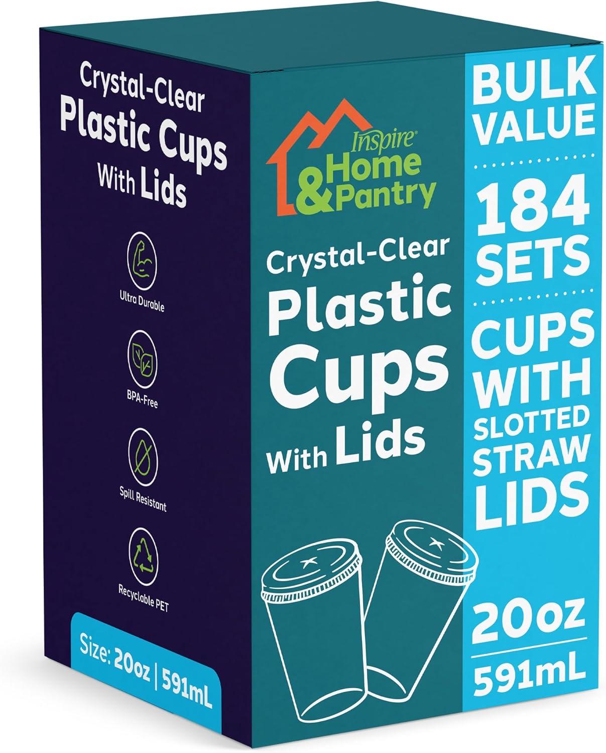 image:imageInspire Disposable Cups with Lids Bulk Smoothie Cup Iced Coffee Cups with Lids 20 Oz 184 Count