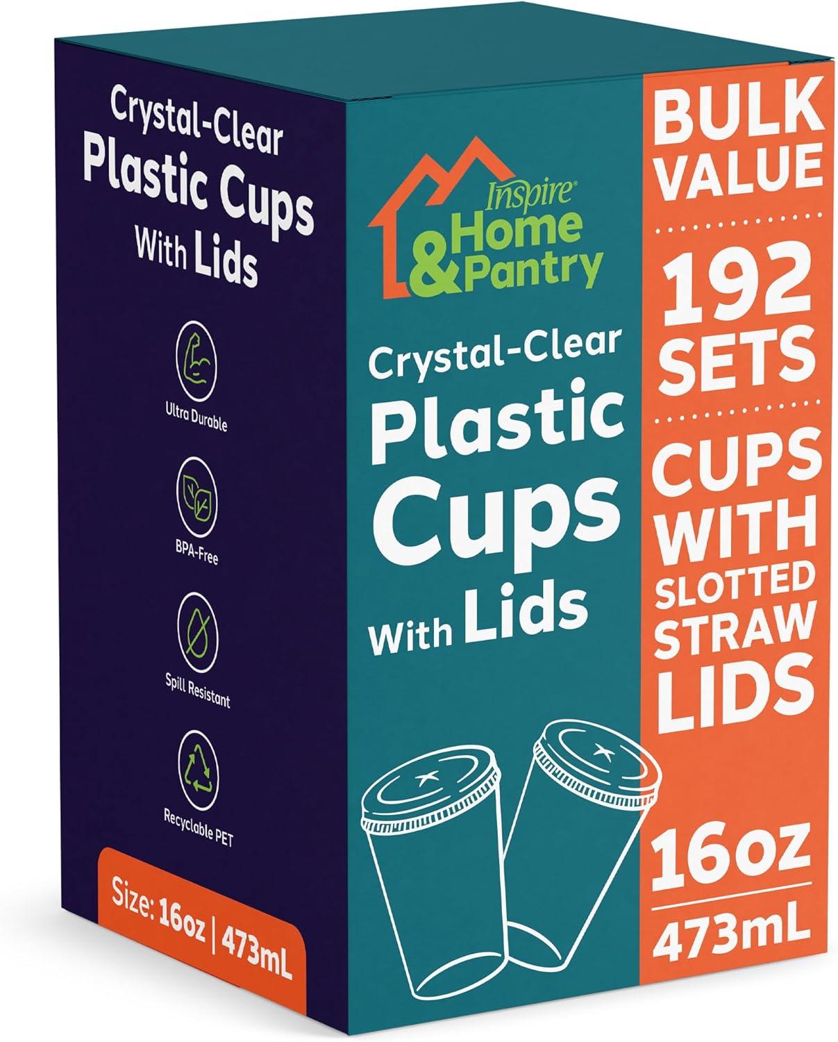 image:imageInspire Disposable Plastic Cups with Lids Bulk Smoothie Cup Iced Coffee Cups with Lids 16 Oz192 Count