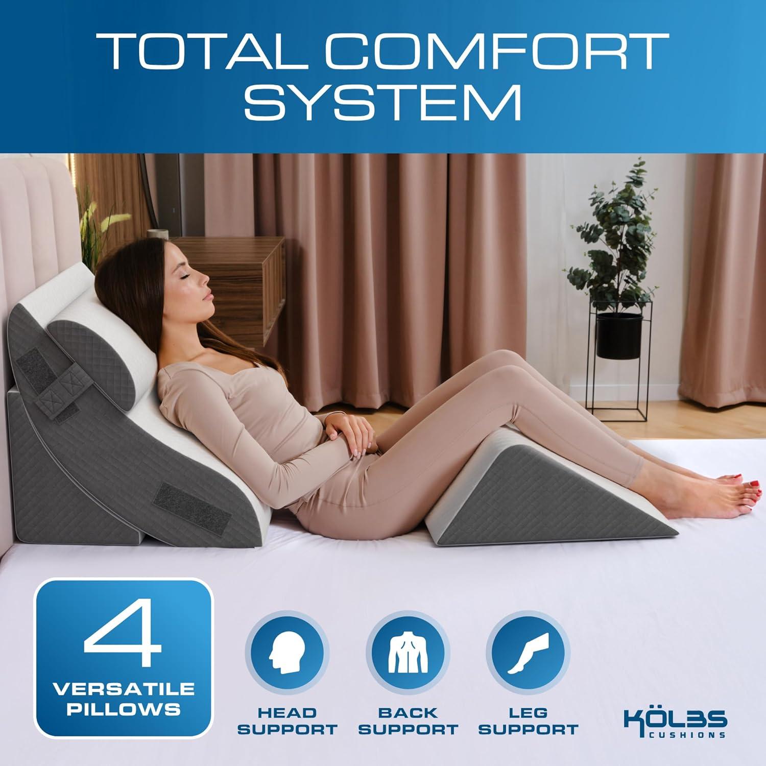 image:imageKolbs Bed Wedge Pillow for Sleep Apnea FSA Eligible Acid Reflux and Back Pain Relief with Chic Jacquard Cover Headboard Wedges for Sleeping Standard Width 75 Height4 Piece Wedge Set