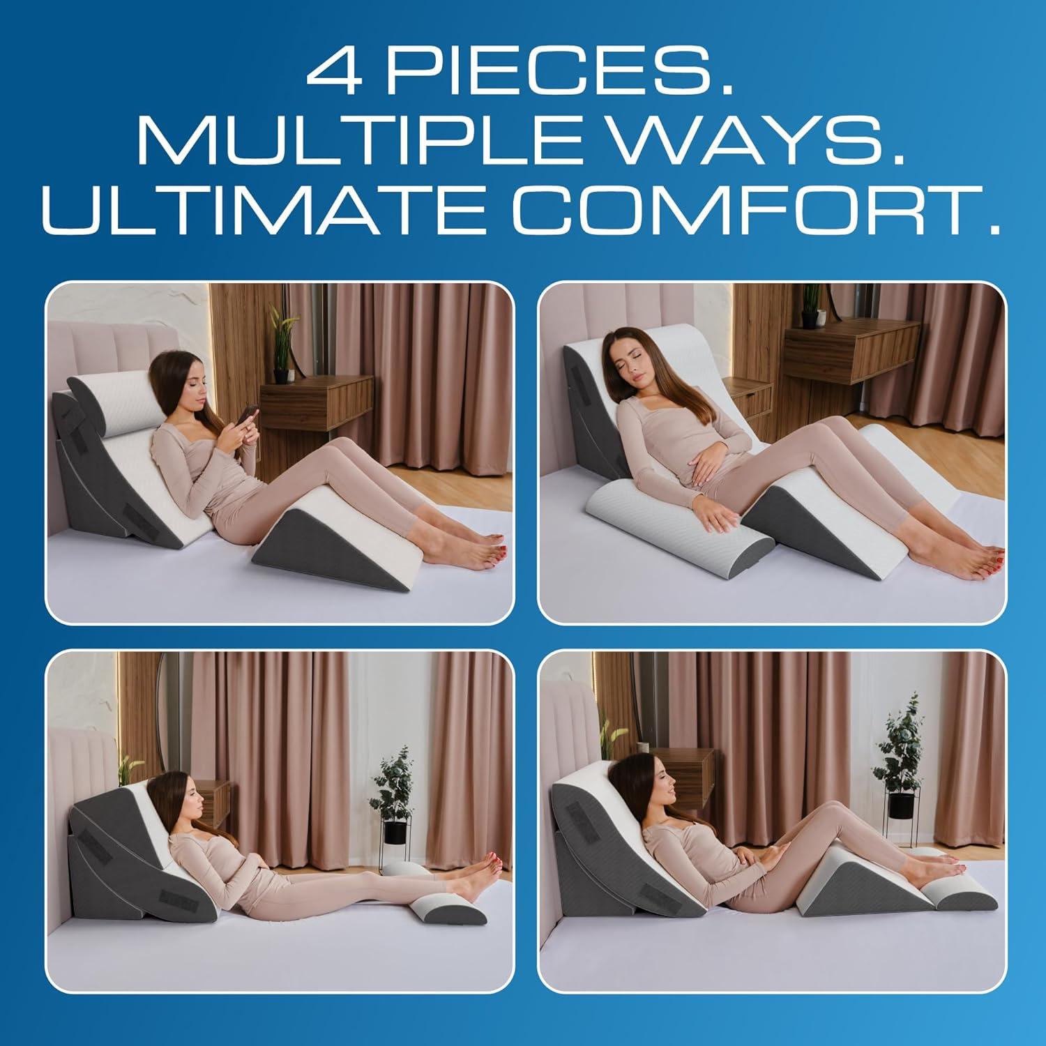 image:imageKolbs Bed Wedge Pillow for Sleep Apnea FSA Eligible Acid Reflux and Back Pain Relief with Chic Jacquard Cover Headboard Wedges for Sleeping Standard Width 75 Height4 Piece Wedge Set