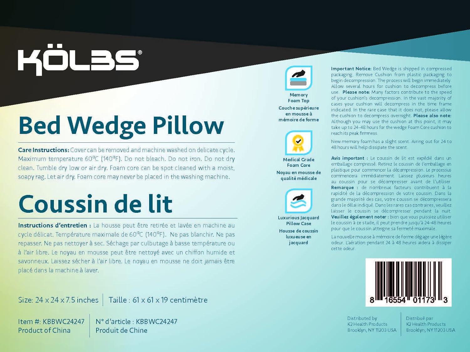 image:imageKolbs Bed Wedge Pillow for Sleep Apnea FSA Eligible Acid Reflux and Back Pain Relief with Chic Jacquard Cover Headboard Wedges for Sleeping Standard Width 75 HeightStandard Width 75 Height