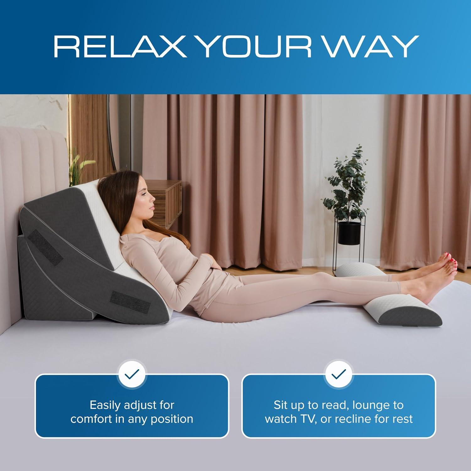 image:imageKolbs Bed Wedge Pillow for Sleep Apnea FSA Eligible Acid Reflux and Back Pain Relief with Chic Jacquard Cover Headboard Wedges for Sleeping Standard Width 75 Height4 Piece Wedge Set