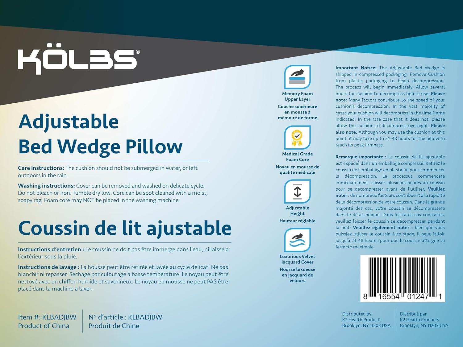 image:imageKolbs Bed Wedge Pillow for Sleep Apnea FSA Eligible Acid Reflux and Back Pain Relief with Chic Jacquard Cover Headboard Wedges for Sleeping Standard Width 75 HeightAdjustable Height Wedge