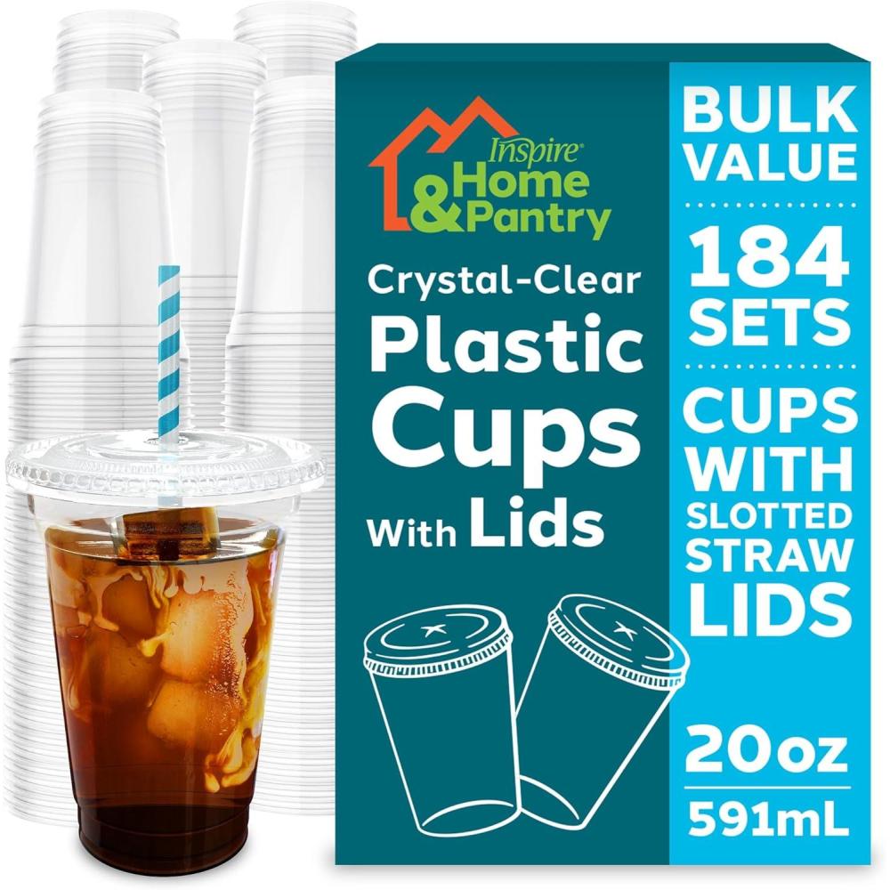 image:imageInspire Disposable Cups with Lids Bulk Smoothie Cup Iced Coffee Cups with Lids 20 Oz 184 Count
