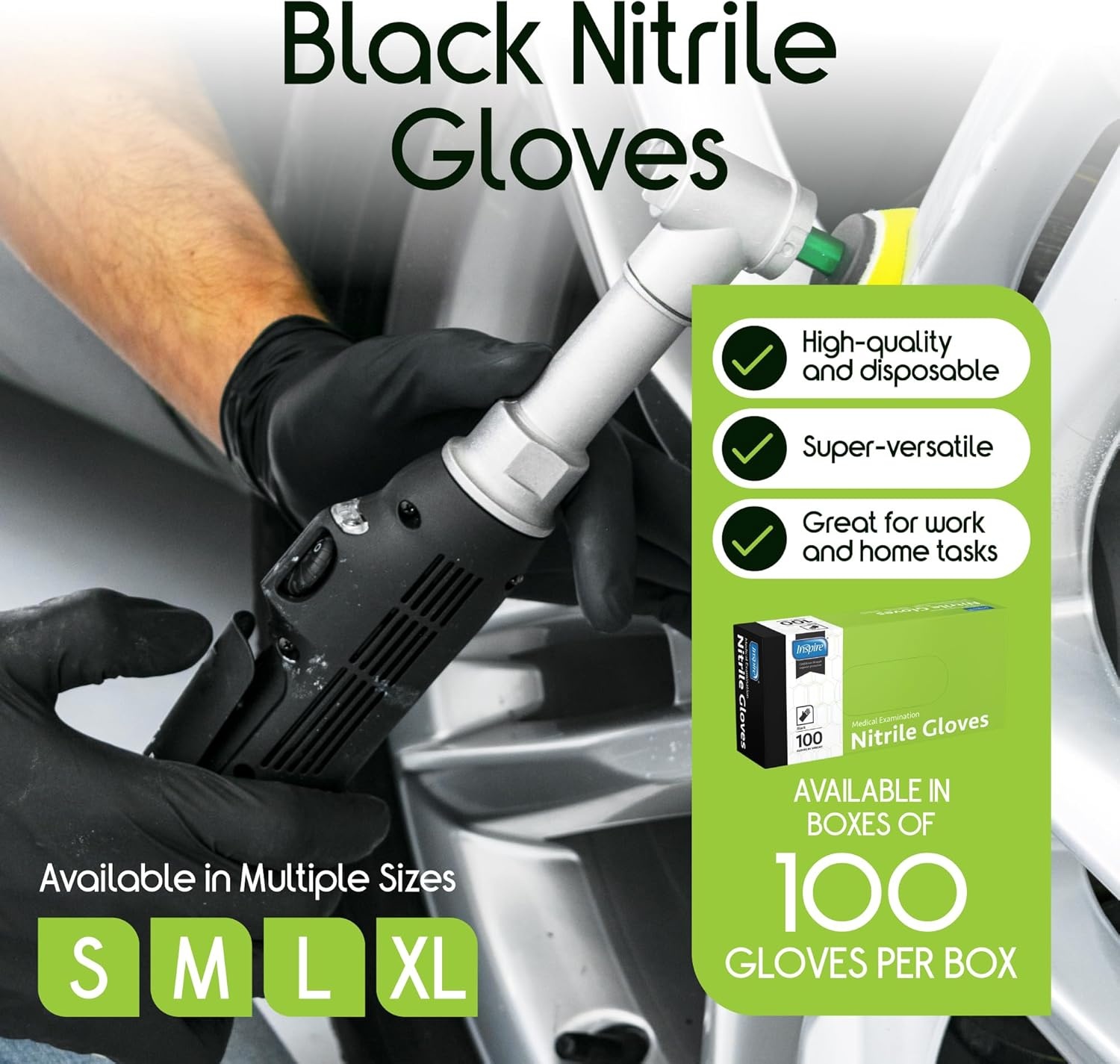 image:imageInspire Black Nitrile Disposable Gloves 45 Nitrile Disposable Safety Medical Cooking Cleaning GlovesBlack Box of 100