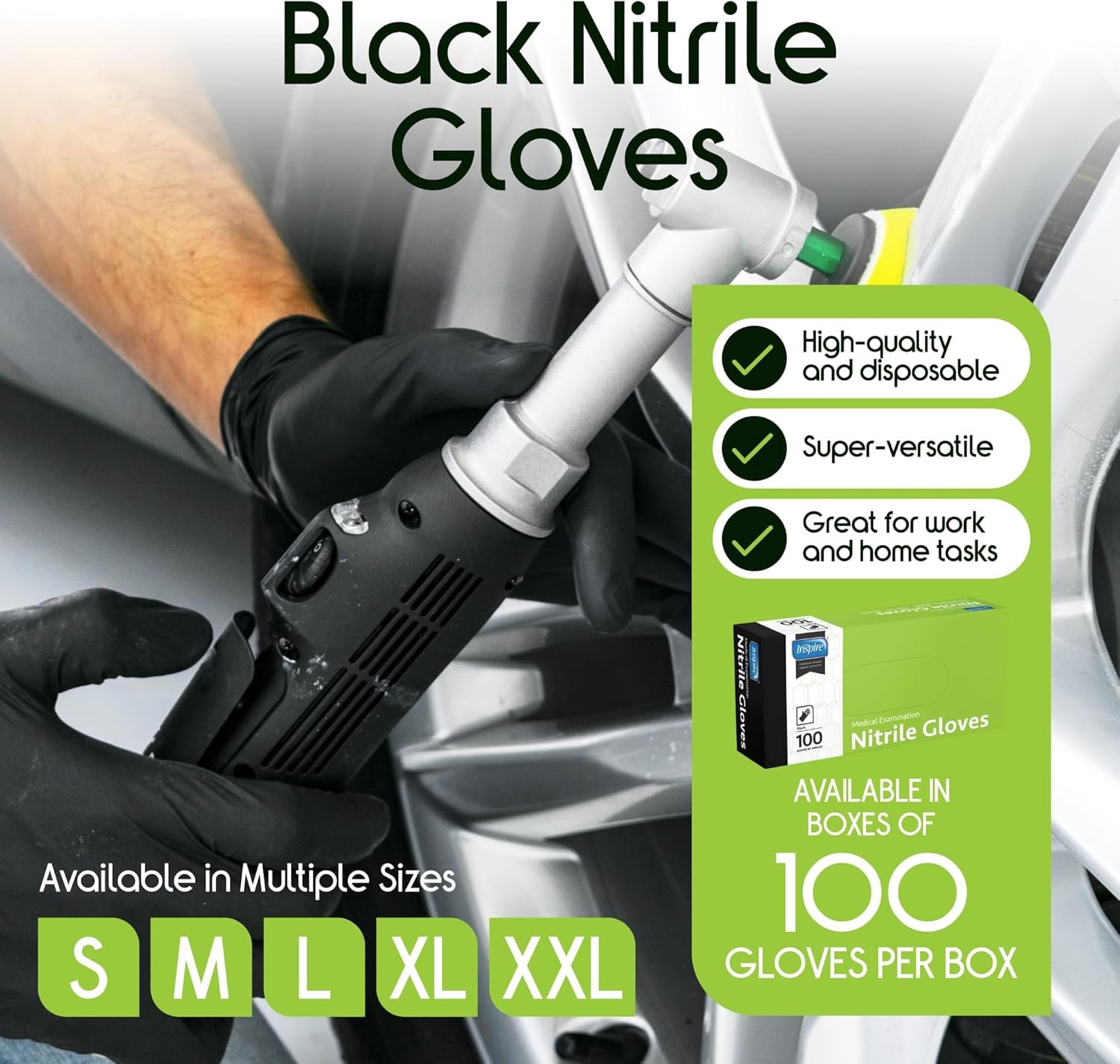 image:imageInspire Black Nitrile Disposable Gloves 45 Nitrile Disposable Safety Medical Cooking Cleaning GlovesBlack Box of 100
