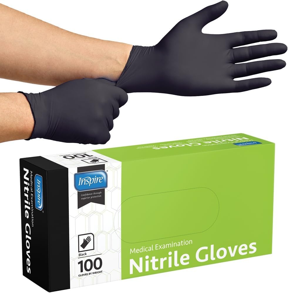 image:imageInspire Black Nitrile Disposable Gloves 45 Nitrile Disposable Safety Medical Cooking Cleaning GlovesBlack Case of 1000