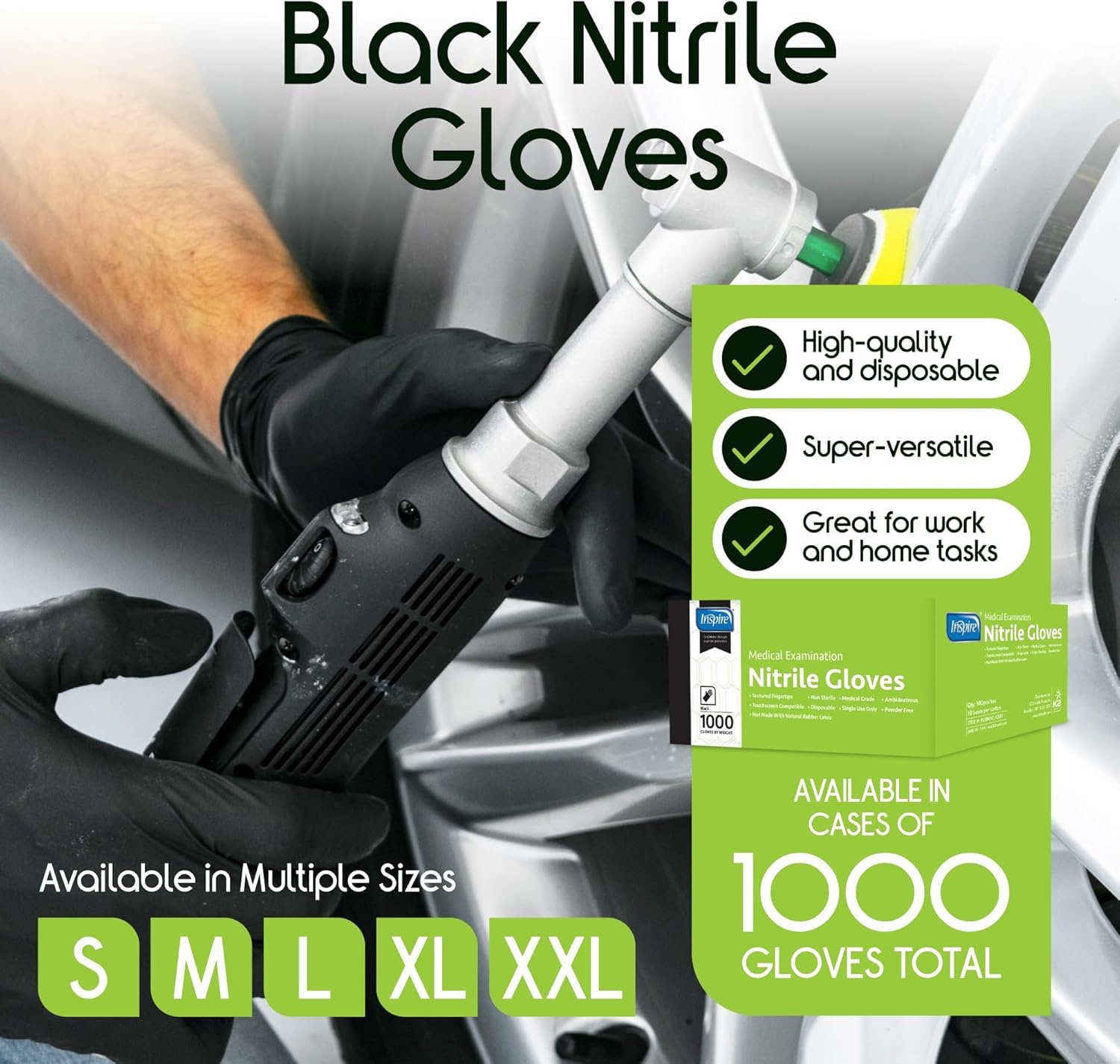 image:imageInspire Black Nitrile Disposable Gloves 45 Nitrile Disposable Safety Medical Cooking Cleaning GlovesBlack Case of 1000